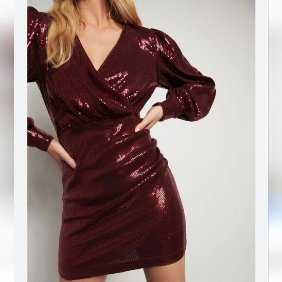 Dynamite Red Sequence Wrap Mini Dress Size medium - Picture 1 of 9